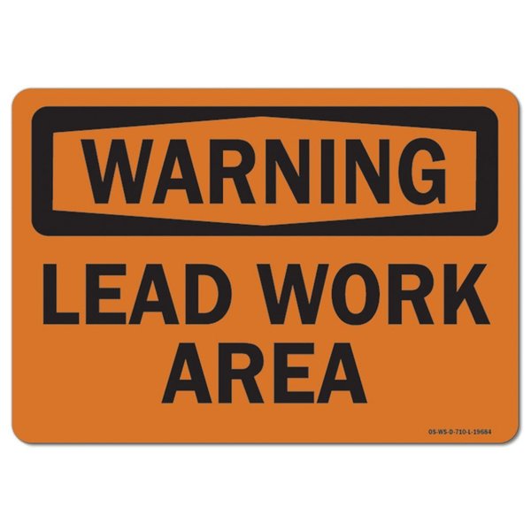 Signmission Safety Sign, OSHA Warning, 12" Height, Rigid Plastic, Lead Work Area, Landscape OS-WS-P-1218-L-19684